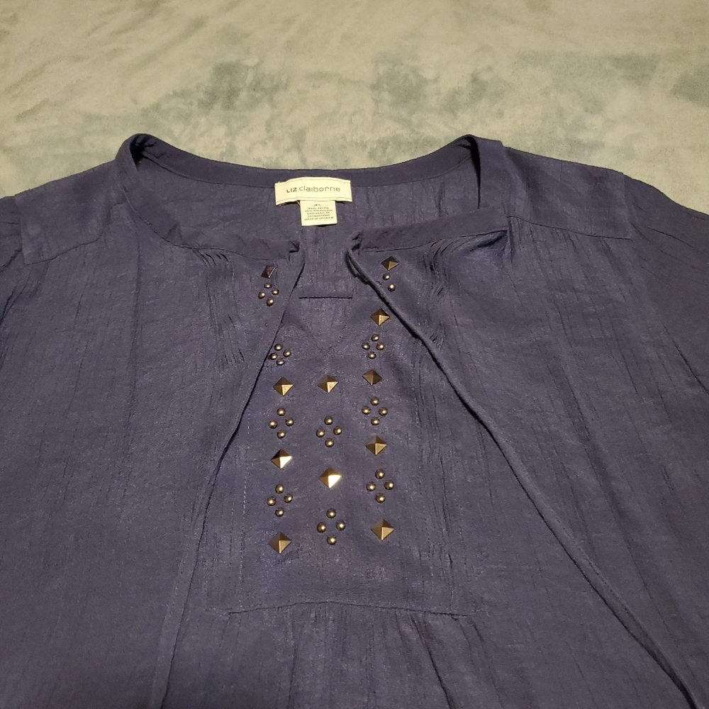 Liz Claiborne Blue Tie Neck Shirt